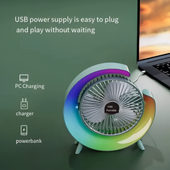G Shape Table Fan With RGB Light Quiet Portable For Home Offices