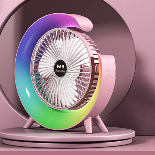 G Shape Table Fan With RGB Light Quiet Portable For Home Offices