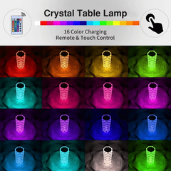 USB Rechargeable Crystal Rose Diamond Touch Lamp LED With RGB 16 Colors