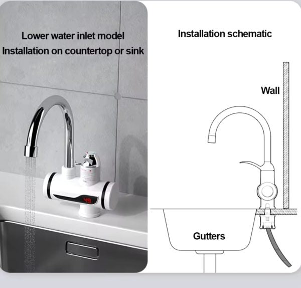 Electric Water Heating Faucet Tap For Kitchens And Bathrooms Digital Temp° Display | Hot Water(without Shower )