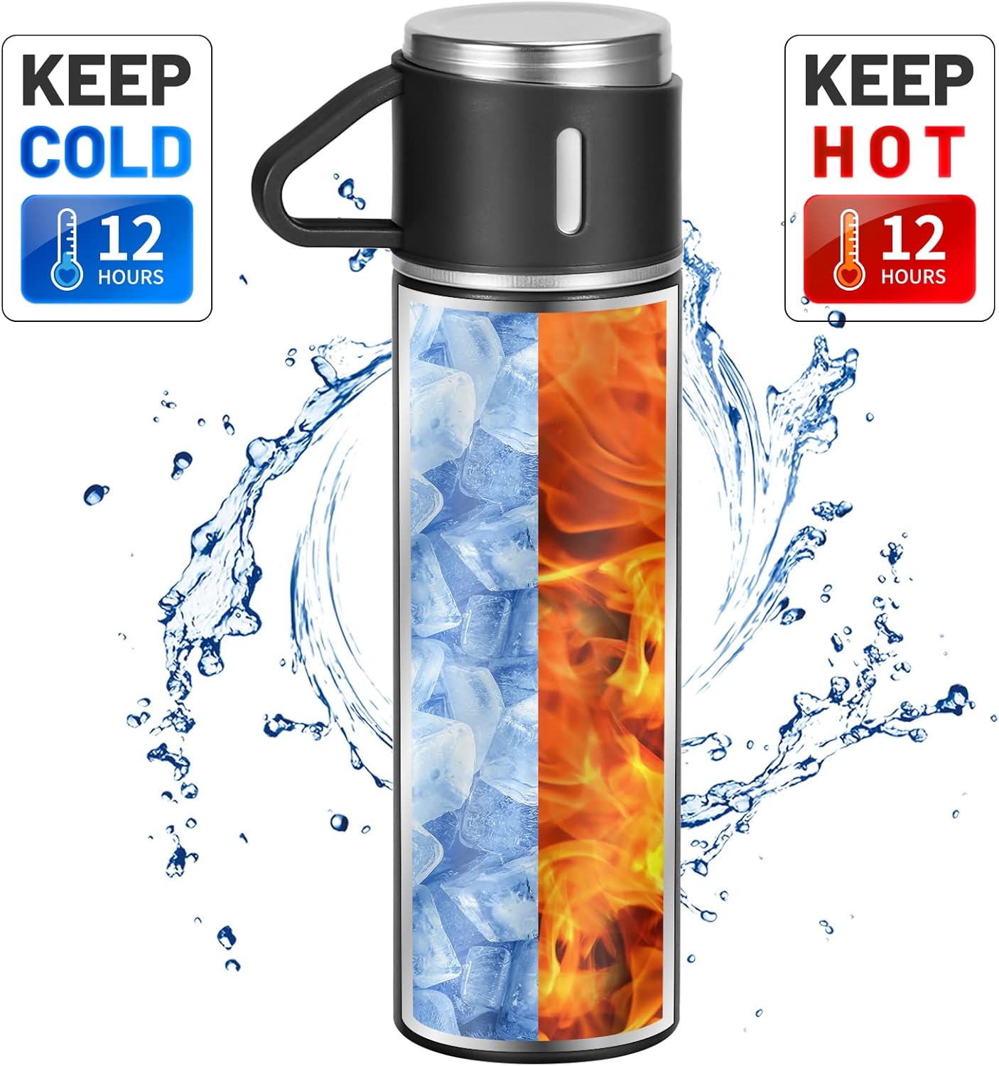 3 Cup 500 Ml Double-Layer Stainless Steel Vacuum Flask Set ( Random Color )